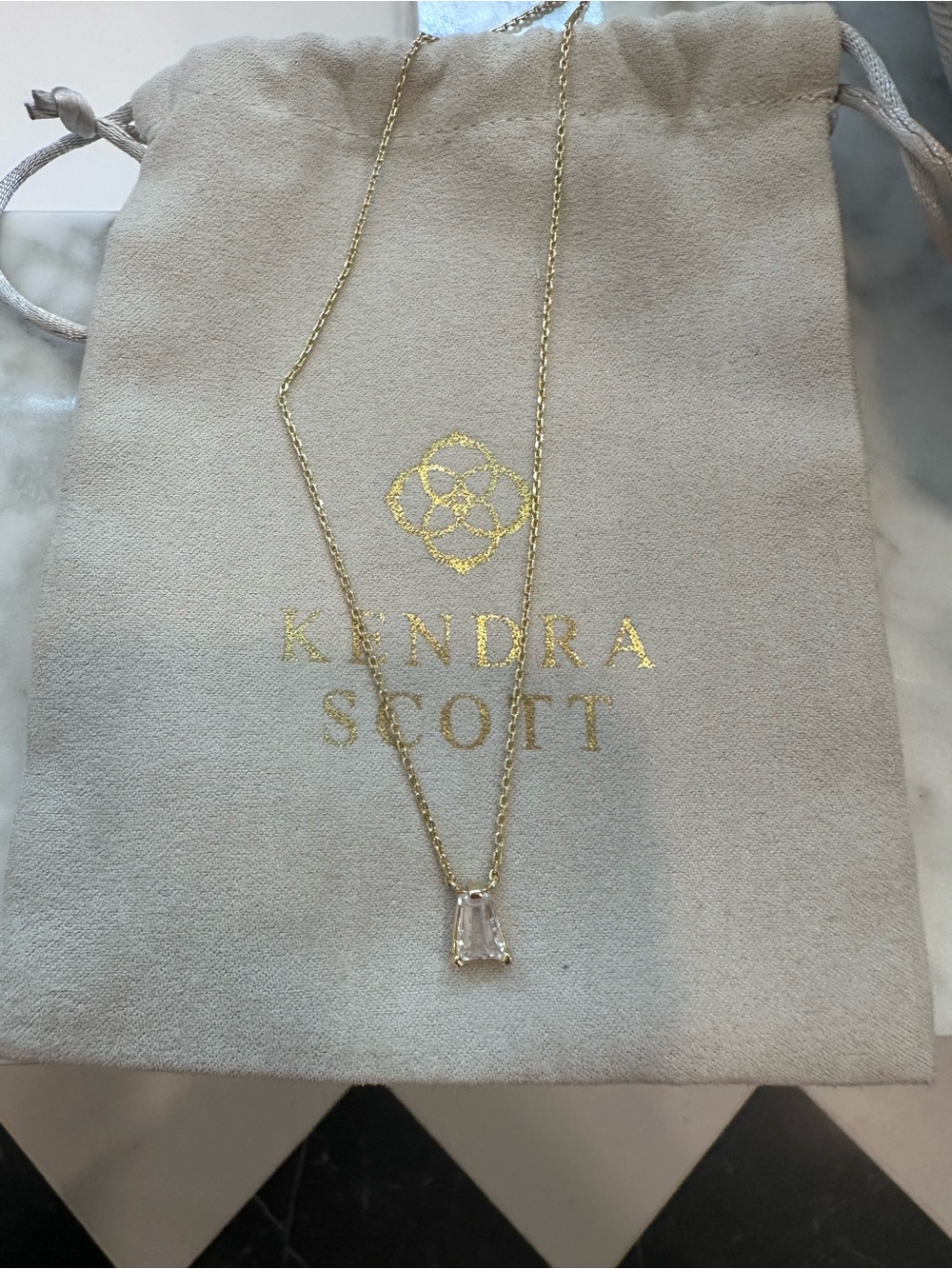 Kendra Scott Gold Necklace with Clear Crystal Pendant